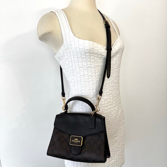 Coach Pepper Satchel In Signature Canvas Leather Crossbody Handbag Satchel C7226 - Picture 2 of 14